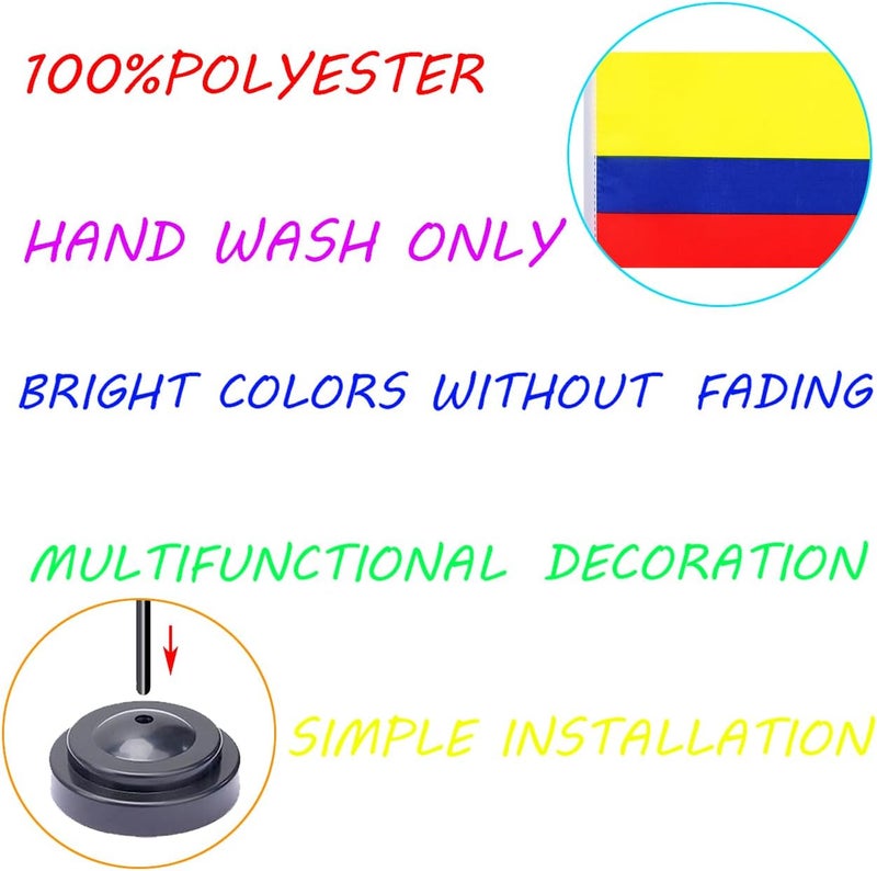 WXTWK 2 Pack Colombian Flag Colombian Deluxe Desk Flag Set - Mini Small Colombiana Table Office Flags with Black 12" Solid Pole Stand Base Classroom Meeting Desktop Decorations - Image 4